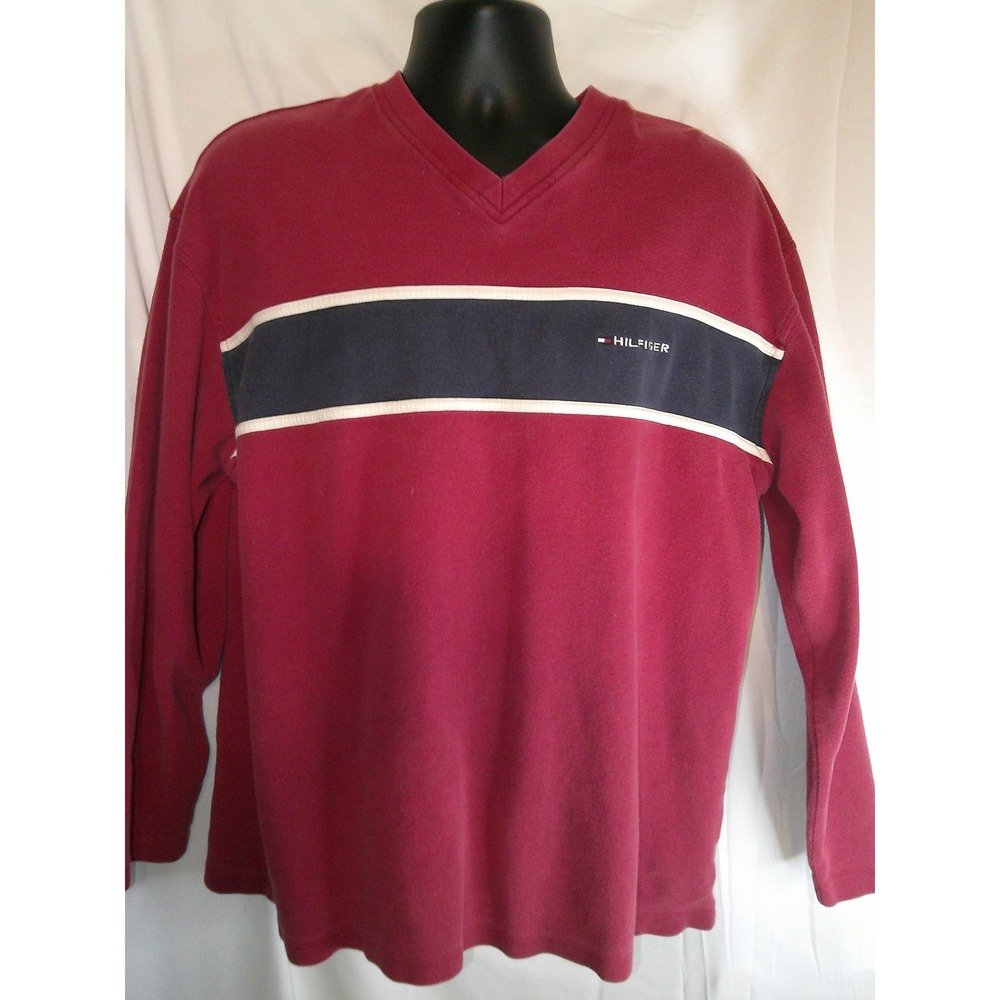 Vintage‎ Tommy Hilfiger V-Neck Pullover Sweater Striped Long Sleeve XL/XG